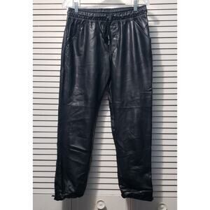 David Lerner Vegan Faux Leather Jogger Pants Women's Medium Black Ankle Zip